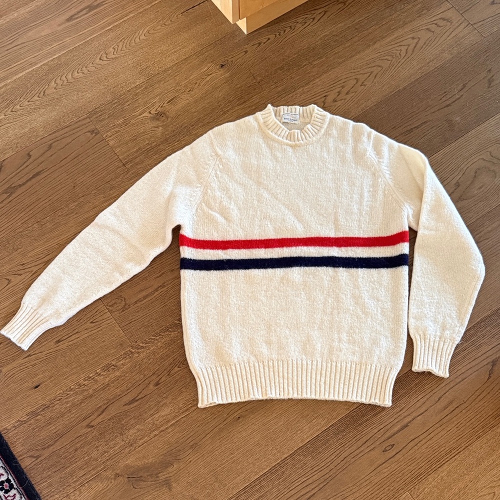 Vintage Hudson’s Bay Cream Crewneck Wool Sweater with Red and Navy Stripes - Men